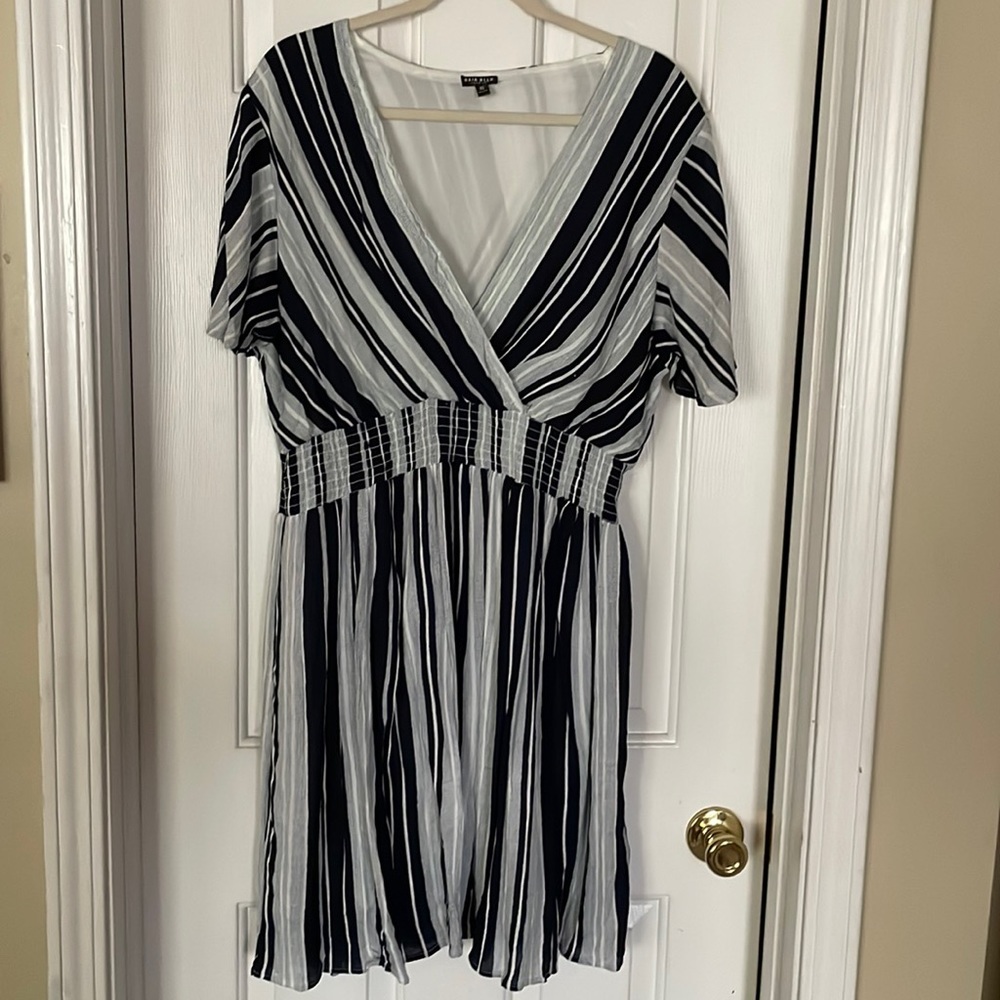 Blue and white striped dress.